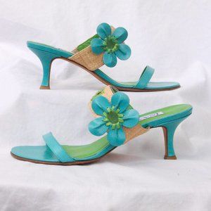 Isaac Mizrahi Green & Blue Straw & Floral Sandals